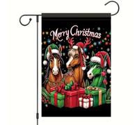 Drapeau De Jardin Trio De Chevaux De Noël, Bonnet De Père Noël, Bois De Renne Drapeaux Durable Double Face 30X45Cm Drapeau Pour Porte Ferme