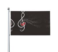 Drapeau de jardin triple Love and Music double face, 90 x 150 cm, convient pour une utilisation toute l'année, pour décorer les porches, balcons et terrasses. Mât non inclus.