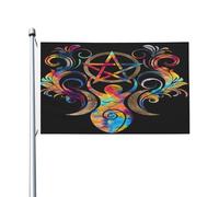 Drapeau De Jardin Triple Moon Goddess Pentagram Ornament Drapeau De Bienvenue Amusante Garden Flag Antifouling Drapeaus Décoratif Pour Cour Pavillon Patio 152X90CM