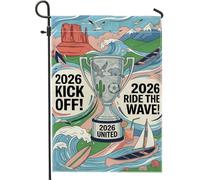 Drapeau de jardin Trophée Motif vagues d'aventure sportives, montagnes, toile de jute bleue d'été double face, petit drapeau de jardin pour patio extérieur dernière intervention, pelouse, porche