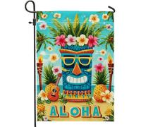 Drapeau de jardin tropical Aloha - Bannière Tiki vibrante - Double face en toile de jute pour fêtes d'été et célébrations - 30,5 x 45,7 cm