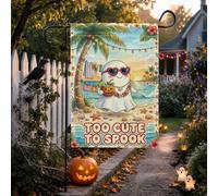 Drapeau de jardin tropical avec citation d'Halloween 30,5 x 45,7 cm | Scène de plage tropicale, drapeau de pelouse, lunettes de soleil en forme de cœur, cocktail jack-o'-lanterne, palmiers