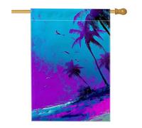 Drapeau de jardin tropical, bannière de décoration extérieure avec palmiers bleus et violets, double face en tissu pour cour, plage, pelouse, décoration d'été, 71,1 x 101,6 cm