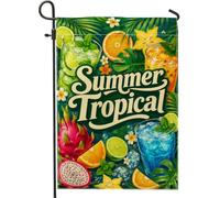 Drapeau de jardin tropical, cocktail vif d'été vert citron vert d'été en toile de jute double face décoratifs pour extérieur, pelouse, porche, terrasse, entrée, 30,5 x 45,7 cm