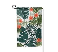 Drapeau de jardin tropical d'été hawaïen imprimé feuilles de palmier double face de qualité supérieure pour décoration d'intérieur - Résistant aux intempéries et double couture - 45,7 x 31,8 cm