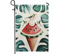 Drapeau de jardin tropical d'été pastèque, feuilles vertes et blanches, crème glacée, fla, aquarelle abstraite moderne colibris jardin Fla pour l'extérieur vacances fête décoration 30,5 x 45,7 cm