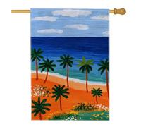 Drapeau de jardin tropical, océan bleu, palmiers, décoration extérieure, bannière de cour en toile de jute, décoration de pelouse d'été, 71,1 x 101,6 cm