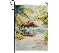 Drapeau de jardin tropical pour cabane de plage tropicale, aquarelle océan paradis décoration d'intérieur, drapeaux de jardin, drapeau double face brise printemps été extérieur pelouse décoration 30,5