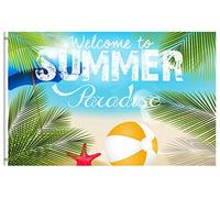 Drapeau De Jardin Tropical Summer Paradise Beach Starfish Seashell Shell Palm Tree Drapeaus Décoratif Couleur Vive Garden Flag Antifouling Drapeau De Bienvenue Pour Pavillon Patio Cour 152X90CM