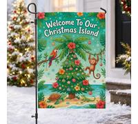 Drapeau de jardin tropical sur le thème de l'île de Noël 30,5 x 45,7 cm | Thème tropical, drapeau de pelouse, décoration de palmier, vacances sur l'île, illustrations de perroquet et de singe
