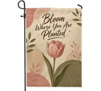 Drapeau de jardin tulipe, botanique moderne feuilles branches, printemps pêche, toile de jute double face, drapeaux extérieurs décoratifs pour extérieur, porche, pelouse, terrasse, 30,5 x 45,7 cm