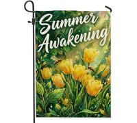 Drapeau de jardin tulipes - Feuille d'abeille vive - Jaune été - Toile de jute - Double face - Décoration extérieure pour extérieur, terrasse, pelouse, porche, entrée, camping - 30,5 x 45,7 cm