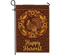 Drapeau de jardin Turquie, automne rustique tournesol maïs Thanksgiving marron double face en toile de jute pour extérieur, terrasse, pelouse, porche, entrée, camping 30,5 x 45,7 cm