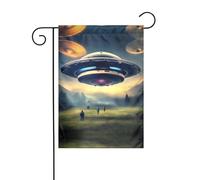 Drapeau de jardin UFO Landing - 30,5 x 45,7 cm - Double face - Décoration de jardin en toile de jute résistante aux intempéries - Pour terrasse