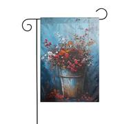 Drapeau de jardin « Un seau d'argousier avec des fleurs » 12 x 18, vertical, double face, décorations extérieures de vacances de ferme