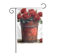 Drapeau de jardin « Un seau de roses rouges » vertical double face 12 x 18, décorations extérieures de vacances de ferme