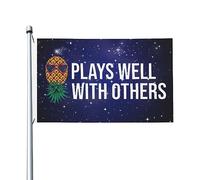 Drapeau De Jardin Upside Pineapple Play Well With Others Garden Flag Premium Drapeaus Décoratif Antifouling Drapeau De Bienvenue Pour Pelouse Cour Pavillon 152X90CM