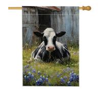 Drapeau de jardin vache dans la prairie, animal de la ferme noir et blanc, décoration extérieure, bannière double face en toile de jute pour décoration de pelouse printemps/été, 71,1 x 101,6 cm