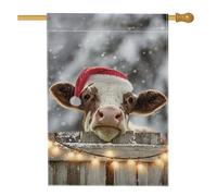 Drapeau de jardin vache de Noël, scène enneigée blanche avec chapeau de Père Noël, drapeau de cour double face en toile de jute pour décoration de pelouse de vacances, extérieur, 71,1 x 101,6 cm