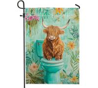 Drapeau de jardin vache Highland, décoration florale aquatique pour salle de bain, art double face pour fête d'été en plein air, décoration de pelouse unique 30,5 x 45,7 cm