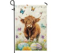 Drapeau de jardin vache Highland, papillons de veau marron, drapeaux de décoration d'intérieur, drapeau double face en toile de jute, décoration de pelouse, 30,5 x 45,7 cm