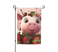 Drapeau de jardin Vaches et fraises 30,5 x 45,7 cm. Décoration extérieure double face lumineuse apporte un peu de plaisir à votre jardin.
