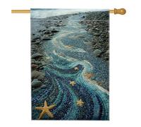 Drapeau de jardin, vagues et étoiles de mer, galets de plage bleus, bannière de décoration d'intérieur, double face, décoration saisonnière de pelouse extérieure, 71 x 101,6 cm