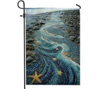 Drapeau de jardin, vagues et étoiles de mer, galets de plage bleus, bannière de décoration d'intérieur, double face, décoration saisonnière de pelouse extérieure, 30,5 x 45,7 cm