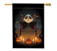 Drapeau de jardin vampire panda d'Halloween - Bannière décorative effrayante noire avec citrouilles et bougies - Drapeau double face en toile de jute pour décoration de pelouse extérieure - 71,1 x