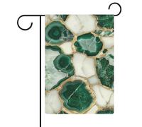 Drapeau de jardin vert émeraude en marbre blanc veines dorées en toile de jute double face 30,5 x 45,7 cm