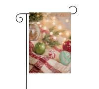 Drapeau de jardin vert et rouge avec branches de pin - 30 x 45 cm - Double face - Décoration extérieure de ferme - Drapeau de cour