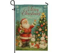 Drapeau de jardin vert festif Père Noël, décoration extérieure « Merry Christmas » - Bannière double face en toile de jute pour décoration de pelouse et cour - 30,5 x 45,7 cm