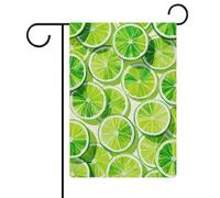 Drapeau de jardin vert vif avec motif tranches de citron vert saisonnier en toile de jute double face pour maison, cour et extérieur 32 x 47 cm