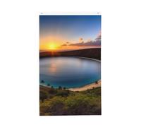 Drapeau de jardin vertical double face au lever du soleil sur la baie d'Hanauma - Oahu - 91 x 152 cm - Bannière de vacances saisonnières avec œillets en laiton - Toile de fond pour photo - Drapeau de