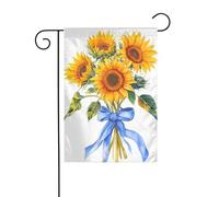 Drapeau de jardin vertical double face avec bouquet de tournesols à l'aquarelle et ruban bleu, 30,5 x 45,7 cm, décorations extérieures pour les fêtes de fin d'année