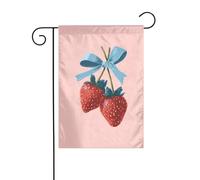 Drapeau de jardin vertical double face avec deux fraises rouges avec ruban bleu 30 x 45 cm