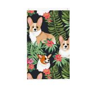 Drapeau de jardin vertical double face avec œillets en laiton - 91 x 152 cm - Motif fleurs tropicales et corgi
