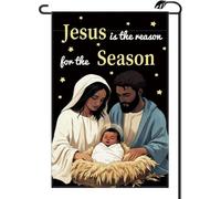Drapeau de jardin vertical double face avec inscription « Santa Jesus Is The Reason The Season » Noir