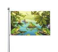 Drapeau de jardin vertical double face de nombreuses grenouilles chantant sur les branches, 91 x 152 cm, bannière de vacances saisonnières avec œillets en laiton, toile de fond photo, drapeau de cour