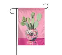Drapeau de jardin vertical double face en forme de cactus dans une boule disco - 30 x 45 cm - Décoration extérieure - Drapeau de cour