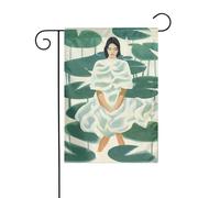 Drapeau de jardin vertical double face représentant une femme assise sur un étang aux nénuphars, 30,5 x 45,7 cm, décoration d'extérieur pour les fêtes de fin d'année