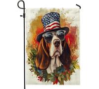 Drapeau de jardin vertical en toile de jute du 4 juillet - 30,5 x 45,7 cm - Double face pour l'extérieur, le jour de l'indépendance - Drapeau imprimé pour chien - Motif floral pour animal domestique