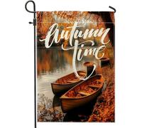 Drapeau de jardin vertical en toile de jute - Forêt d'automne - 30,5 x 45,7 cm - Double face pour extérieur, bateau de rivière d'automne - Drapeau imprimé paysage pour la maison et l'extérieur