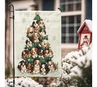 Drapeau de jardin vertical en toile de jute pour arbre de Noël St. Bernard - 30,5 x 45,7 cm - Double face pour l'extérieur, flocons de neige de Noël, chiot, petits drapeaux de pelouse, décoration