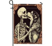 Drapeau de jardin vertical en toile de jute vintage pour Halloween, chien de montagne bernois, 30,5 x 45,7 cm, double face pour extérieur, tête de mort, chiot gothique effrayant, petits drapeaux de