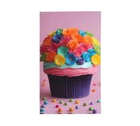 Drapeau de jardin vertical imprimé gâteau de fleurs arc-en-ciel coloré sur un seul côté pour décoration de fête