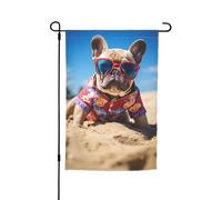 Drapeau de jardin vibrant « Bouledogue français d'ét頻 « Mon chien d'amour sur la plage » double face 12 x 18 pouces, décoration pour la maison et la cour