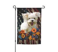 Drapeau de jardin vibrant double face 12 x 18 pouces avec adorables chiens maltais, mon chien d'amour, drapeau des États-Unis et d'Amérique