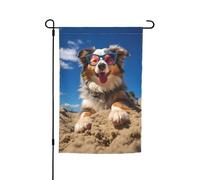 Drapeau de jardin vibrant double face 30,5 x 45,7 cm, motif berger australien d'été, mignon chiot, mon chien d'amour sur la plage, décoration pour la maison et la cour, blanc