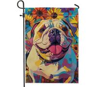 Drapeau de jardin vibrant pour chien, chiens colorés avec tournesols, bannière de décoration d'intérieur, drapeau décoratif double face pour décoration de pelouse, cadeau pour amoureux des animaux